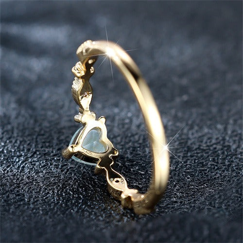 14K Gold-Plated Aqua Heart Vintage Marquise Pavé Ring