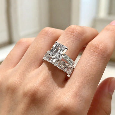 S925 Sterling Silver Emerald-Cut Solitaire Eternity Band Stacking Set