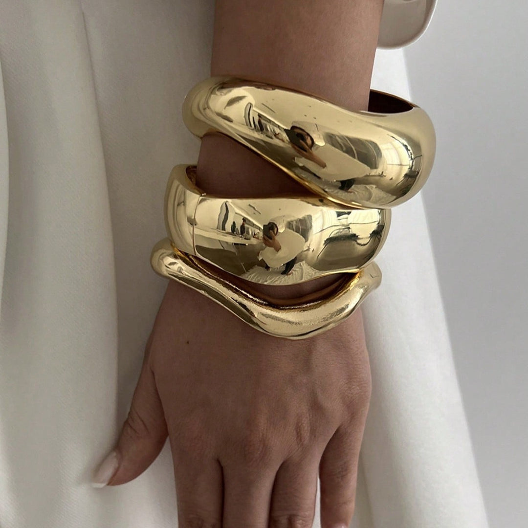 Liquid Metal 18K Gold Plated/High-Polish Fluid Sculptural Bangle Set
