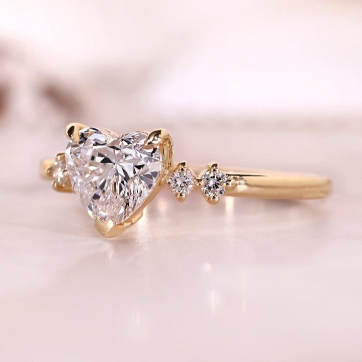 Whispers of Love Heart-Cut Moissanite Side-Stone Ring