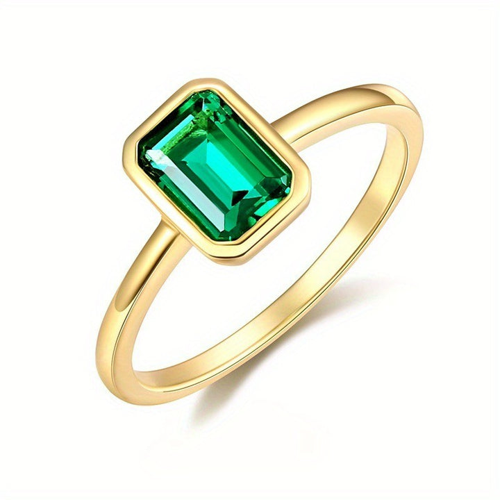 Minimalist Bezel 18K Gold Emerald-Cut Solitaire Ring