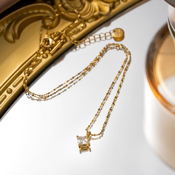 14K Gold Princess Cut Curb Chain Necklace