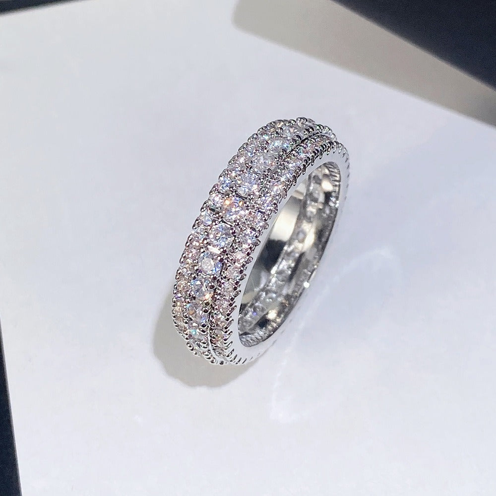 Light Luxury Multi-Layer Full-Diamond Ring - Gold/Silver Two-Color Fashion Band