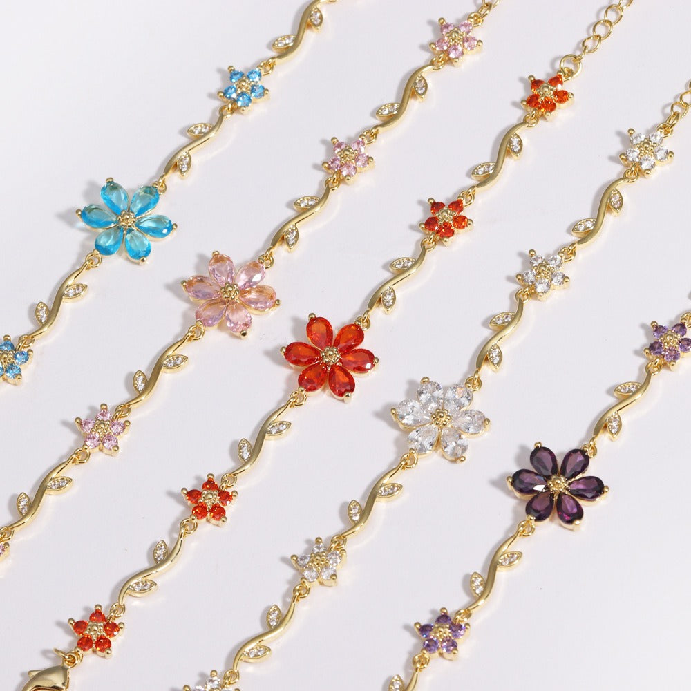 Bloom Sparkle Two-Tone Zircon Flower Bracelet