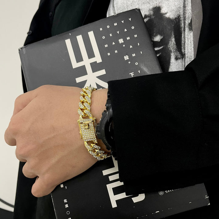 Pavé-Set Cuban Link Bracelet (Two-Tone: Gold & Silver)