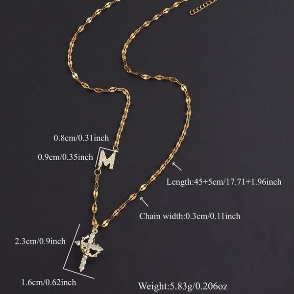 Faith & Initial 18K Gold Letter Cross Layered Necklace