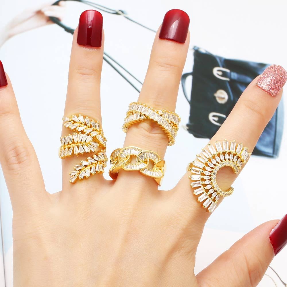 Golden Baguette S925 Sterling Silver Gold-Plated Ring Set Dazzling Radiance at Your Fingertips