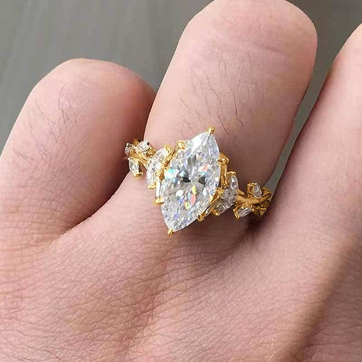 Blossoming Vine 18K Gold Oval Gemstone Vine & Flower Ring