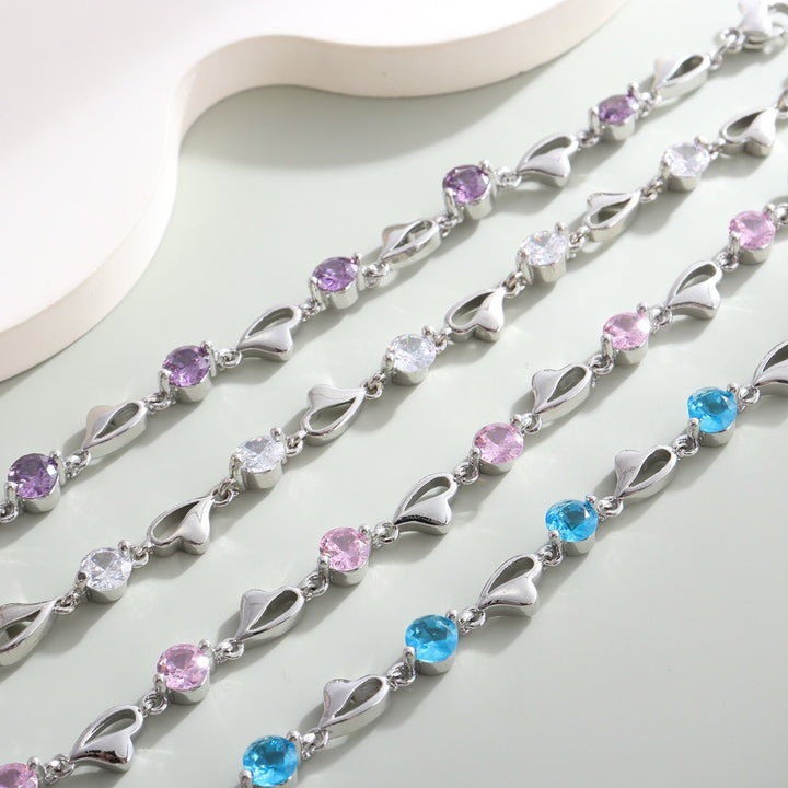 Heart Rhythm Gemstone S925 Sterling Silver Heart Gem Bracelet