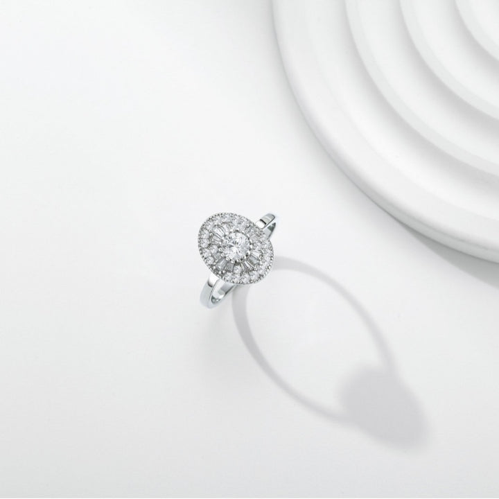 Sunlight Tiara 18K Gold Oval Double Halo Diamond Ring