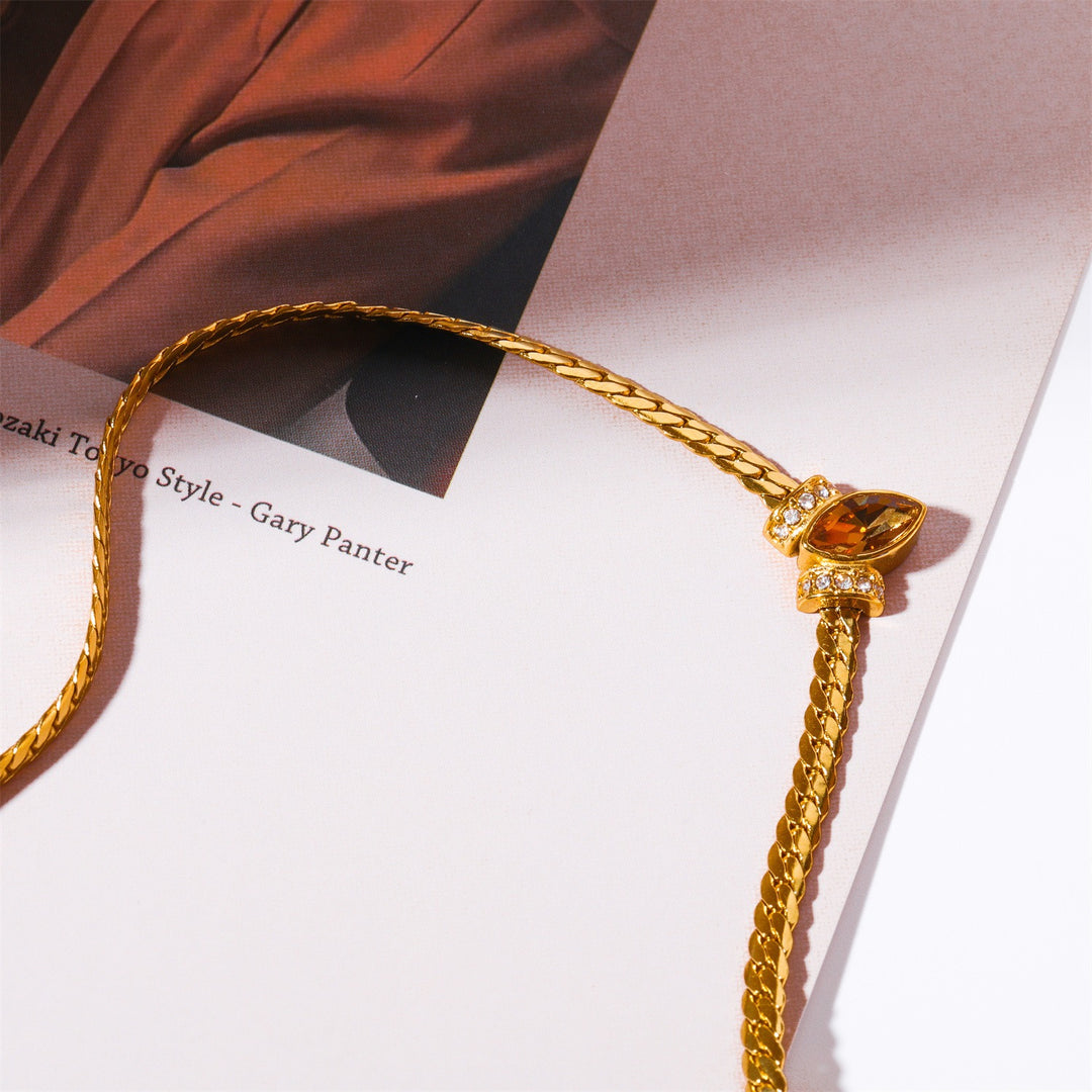 Marquise Gemstone Thin Gold Cuban Link Necklace