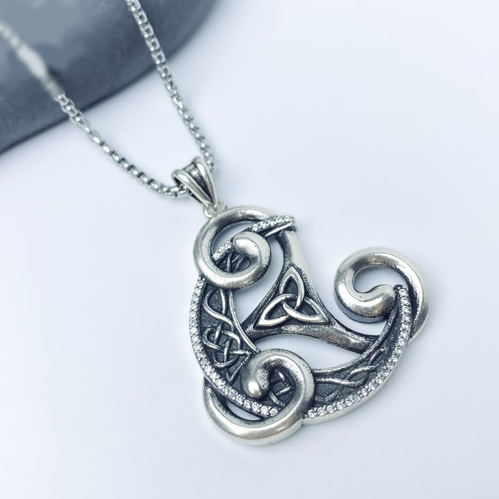 Celtic Crescent Amulet S925 Silver Spiral Protection Necklace