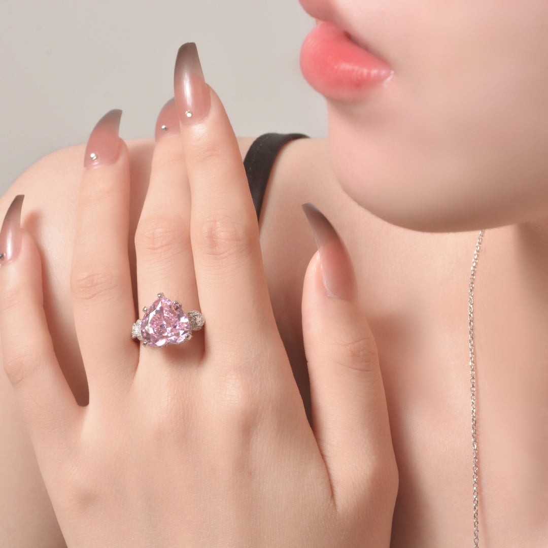 Blush Heart Radiance Platinum Heart-Cut Pink Diamond Three-Stone Ring