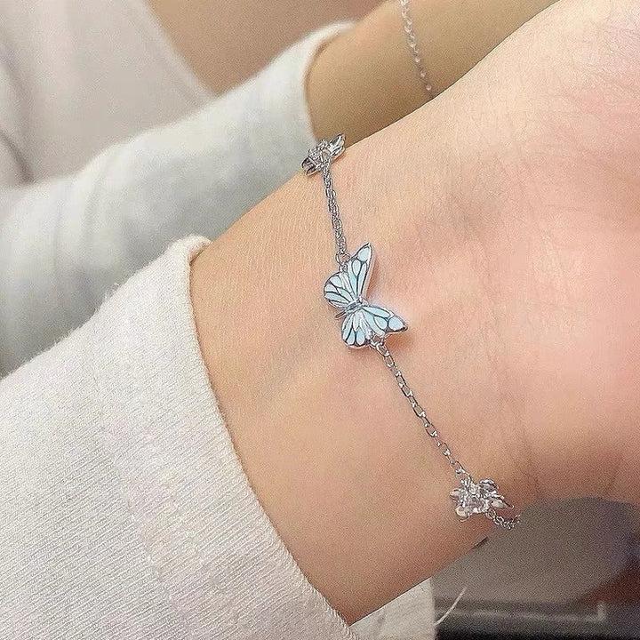 Glow-in-the-Dark Night Butterfly Platinum-Plated Necklace Bracelet Set