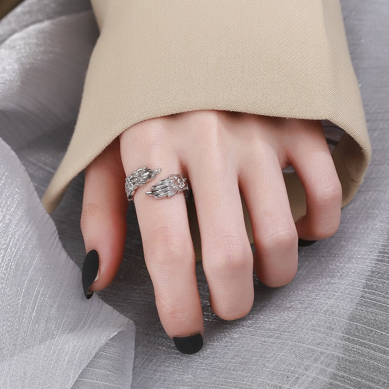Angel Wings Guardian S925 Sterling Silver Open Cuff Ring