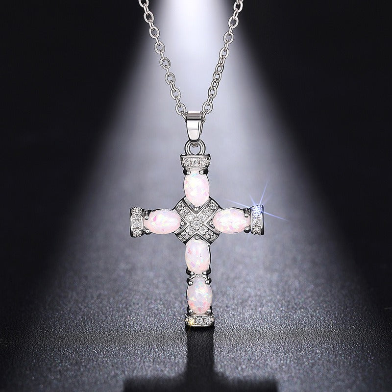 Opal Radiance Cross Necklace