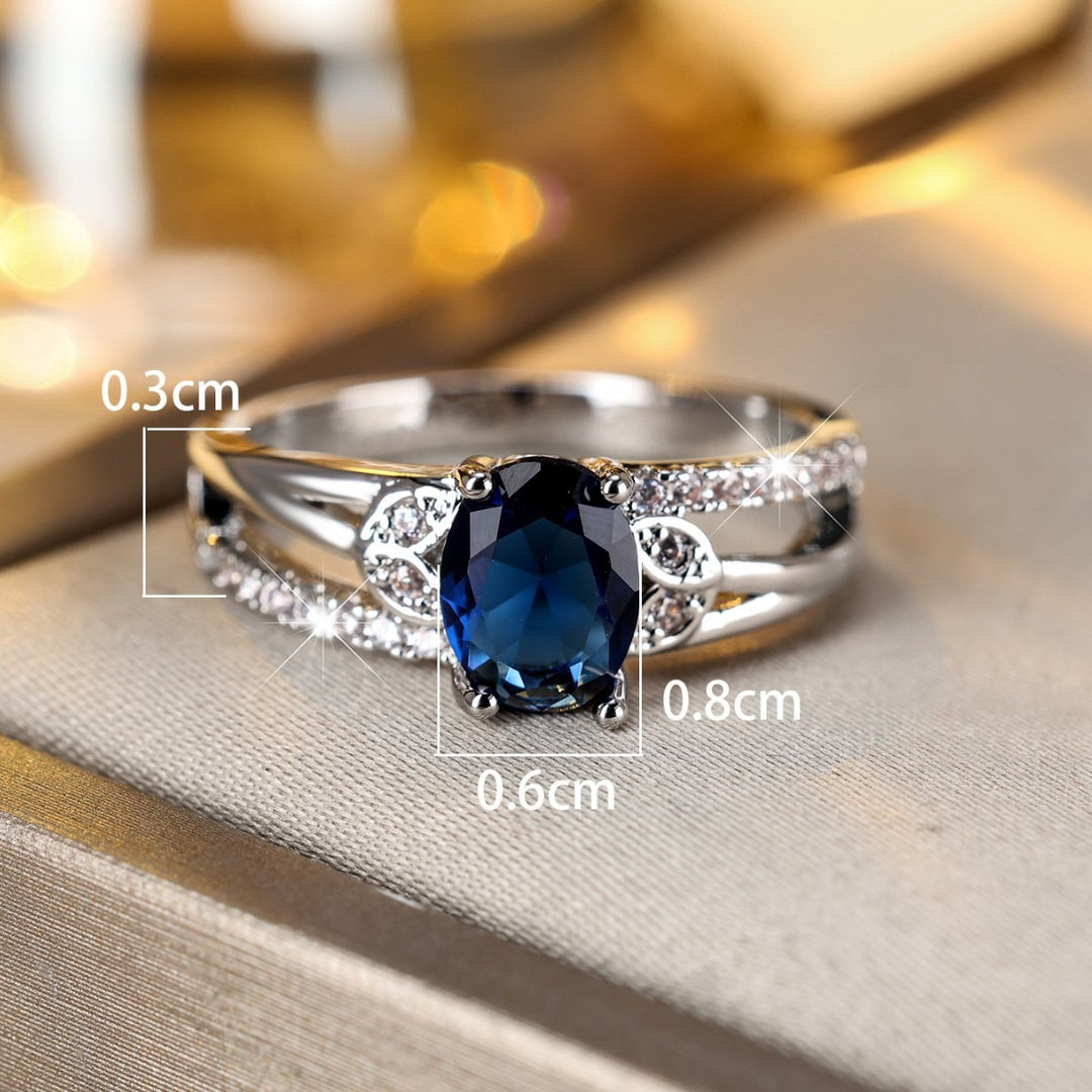 Vintage Leaf Oval Gemstone Double Band Ring