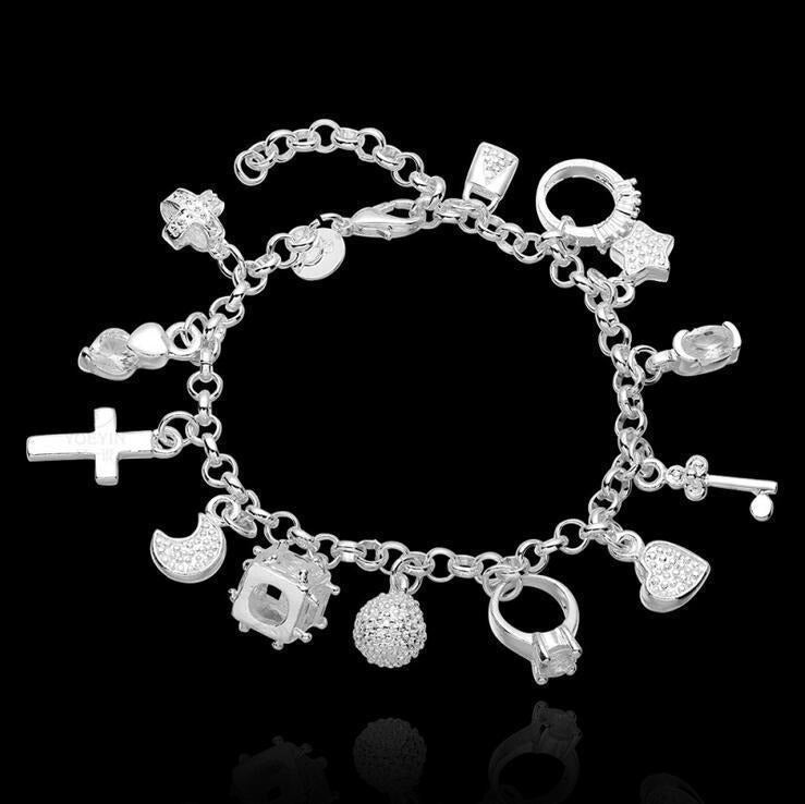 Wish Collection S925 Sterling Silver 12 Charm Bracelet