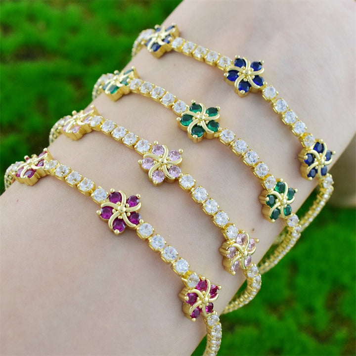 Five Petal Bloom 18K Gold Gemstone Tennis Bracelet