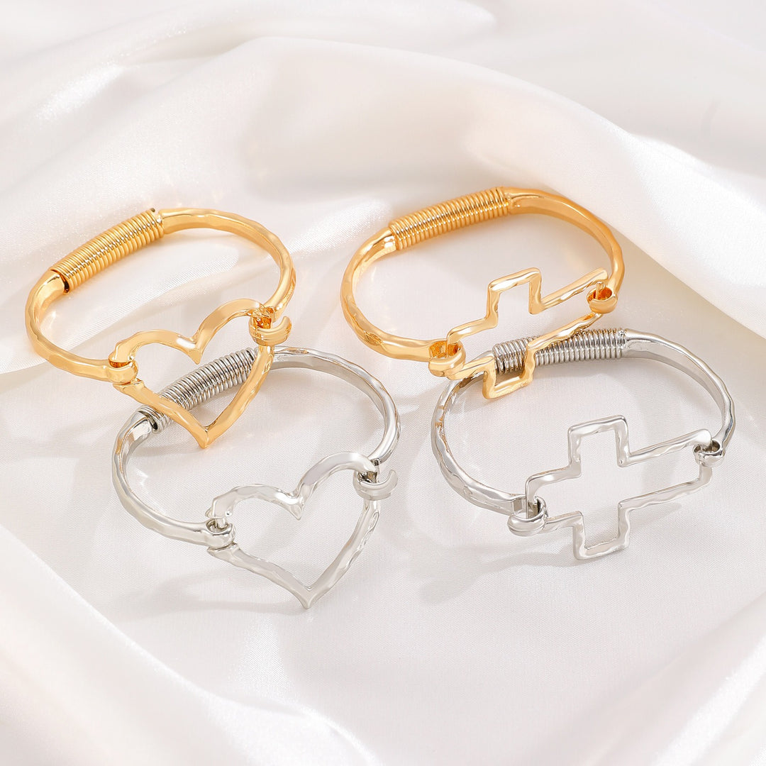 18K Gold / Silver Hammered Open Cuff Symbol Bracelet
