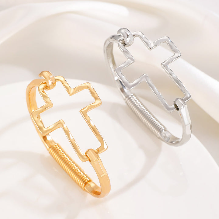 18K Gold / Silver Hammered Open Cuff Symbol Bracelet