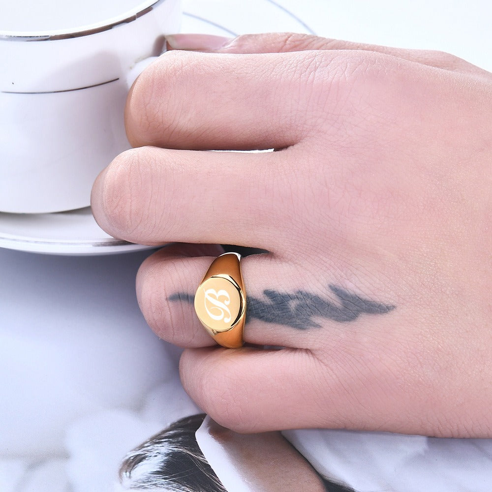 Personalized Script Initial Signet Ring