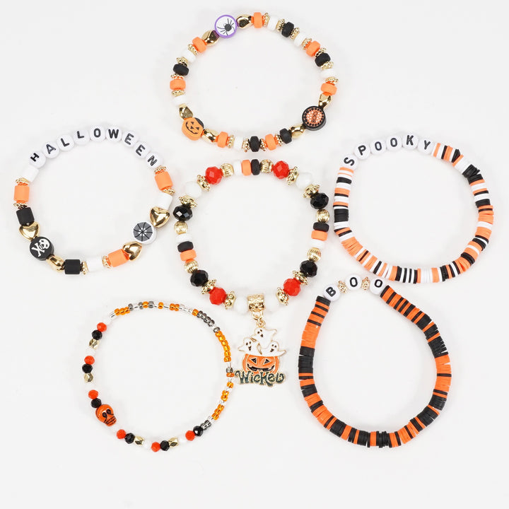 Halloween Spooky-Cute Party Multi-Layer Beaded Letter Stack Bracelet Set