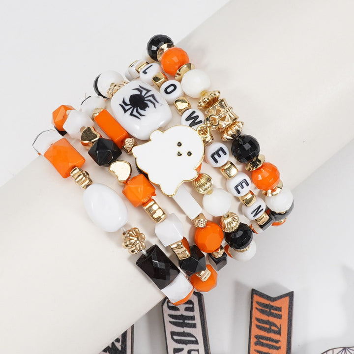 Halloween Spooky-Cute Party Multi-Layer Beaded Letter Stack Bracelet Set