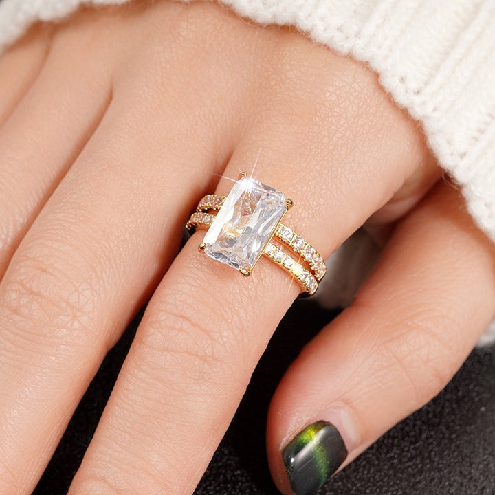 S925 Silver Geometric Square CZ Ring Set