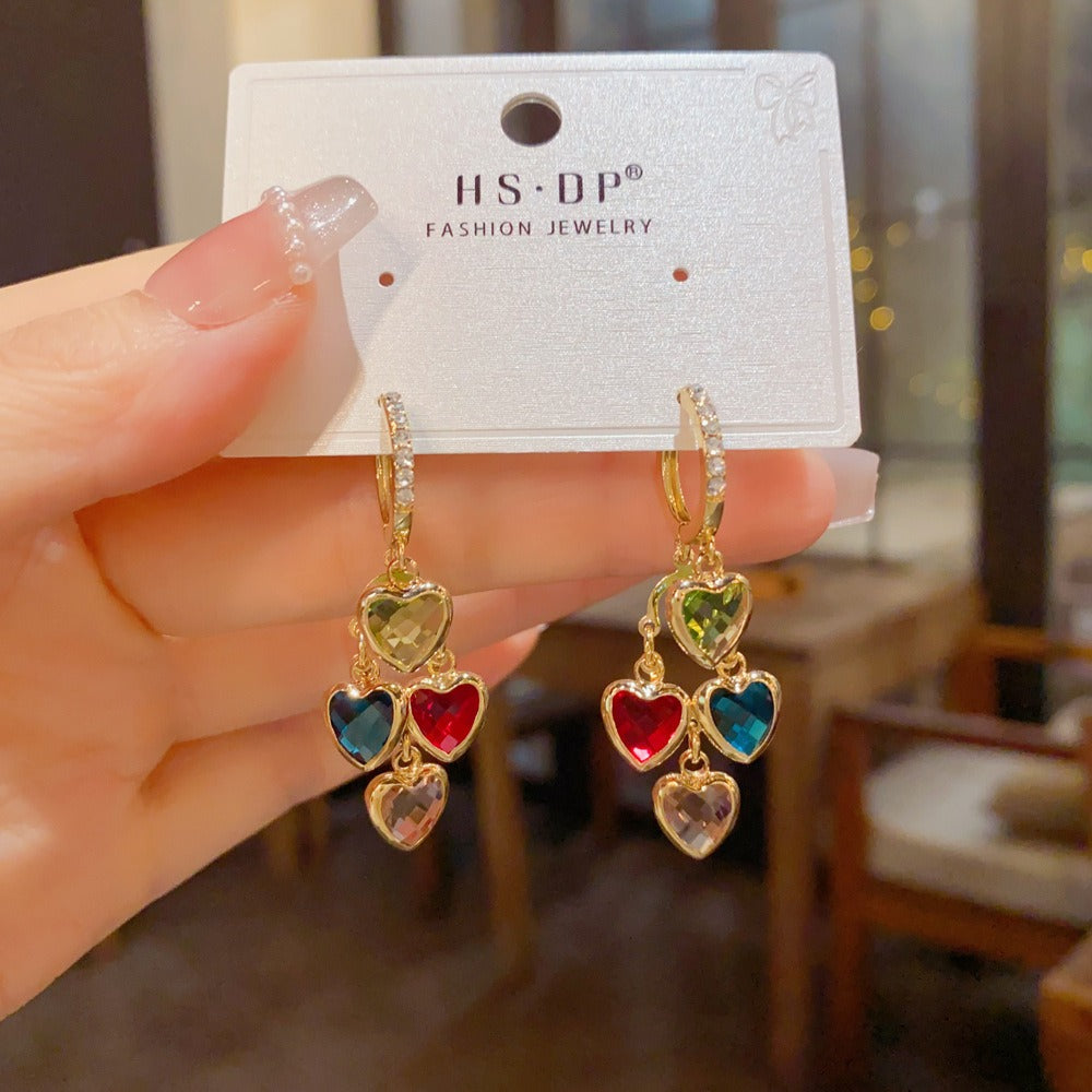 18K Gold Plated Multi-Color Heart Huggie Earrings