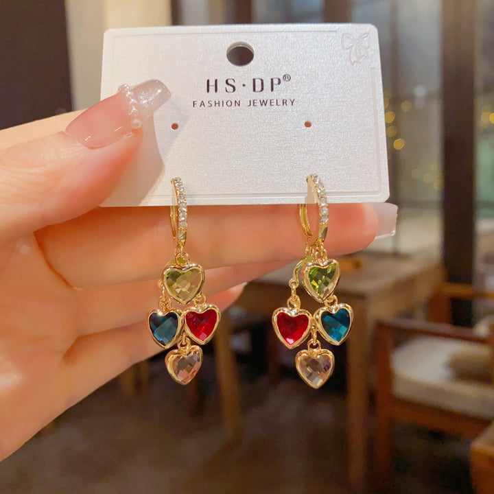 18K Gold Plated Multi-Color Heart Huggie Earrings