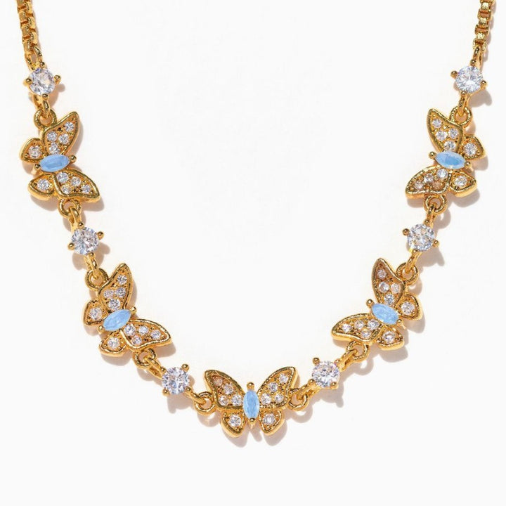 18K Gold & Silver Butterfly CZ Bracelet | Adjustable Slider Clasp