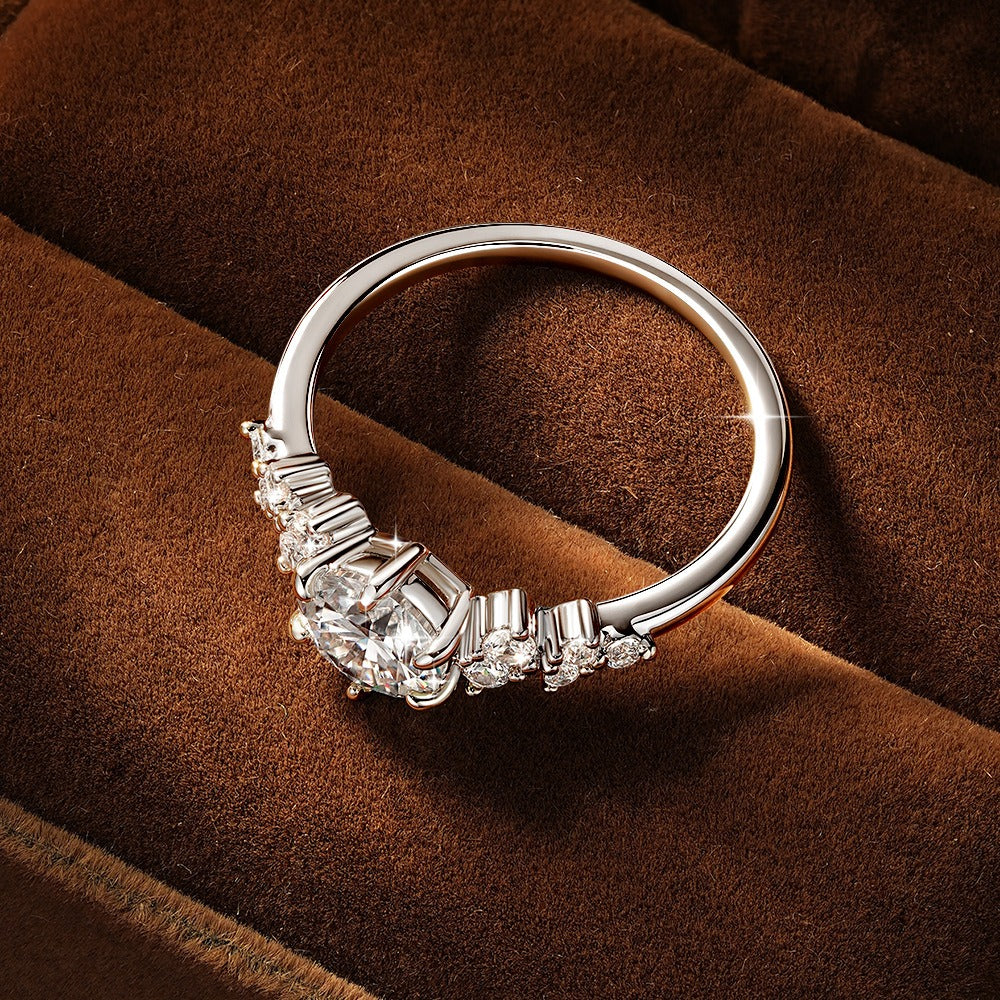 S925 Silver Classic Round CZ Ring | Graduated Cluster Accent Band