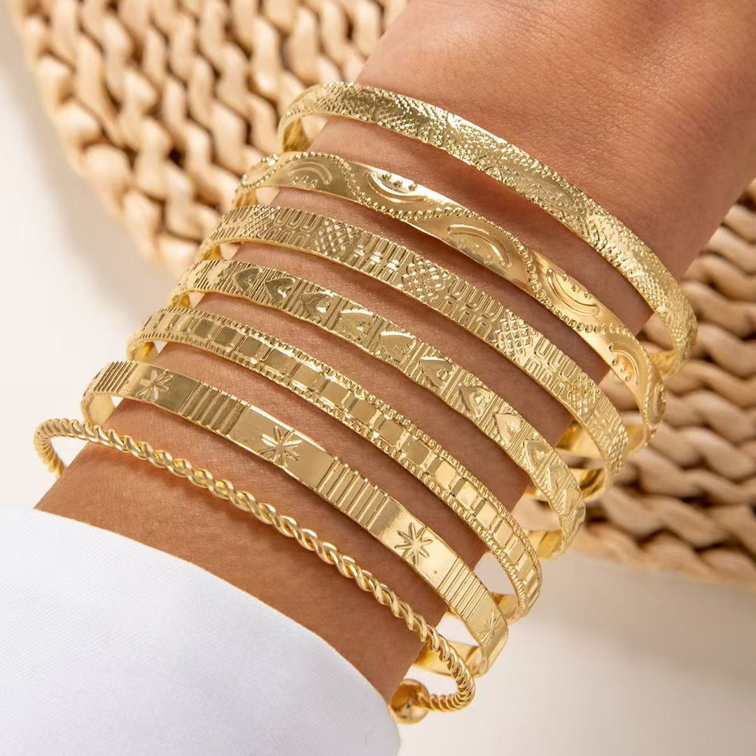 Gold & Silver Vintage Twisted & Geometric Stackable Bangle Set