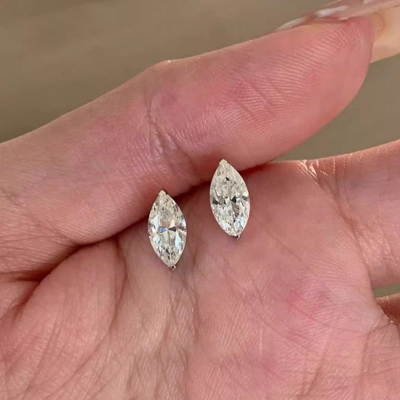 18K Gold & Silver Plated 2-Prong Setting Minimalist Marquise Solitaire Stud Earrings