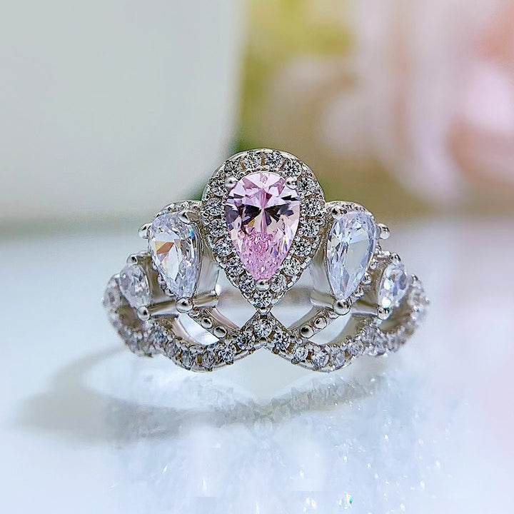 S925 Silver Pear Cut Vine Ring Vintage Split Shank Halo Ring