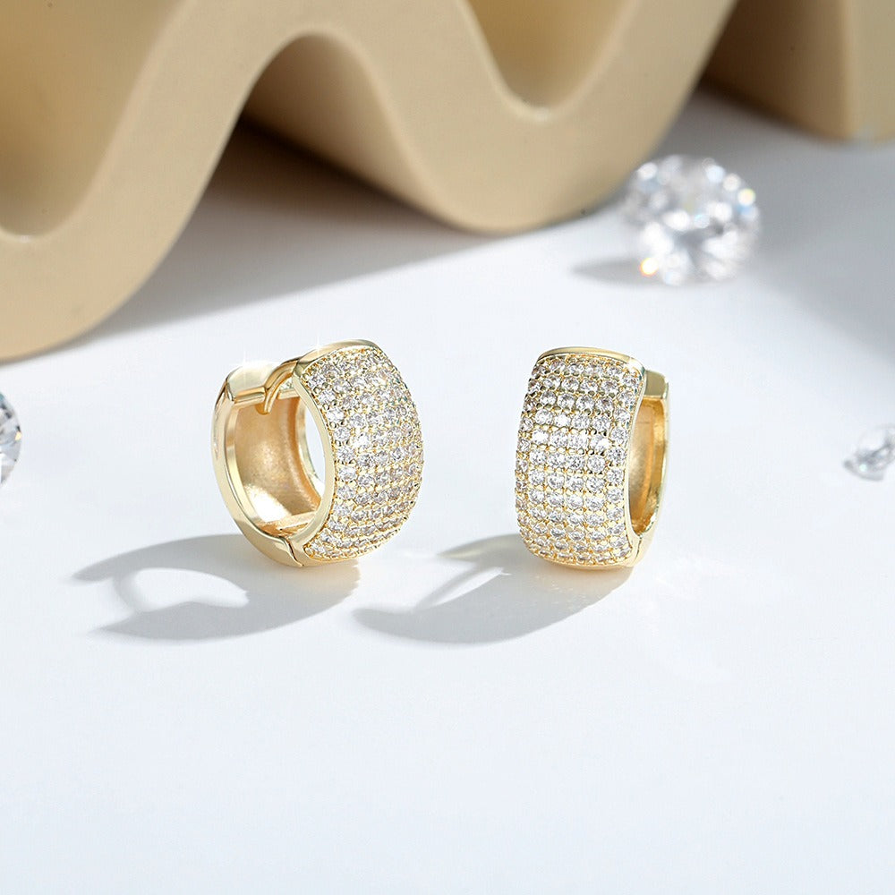 18K Gold & Silver Bold Pave Huggie Hoops