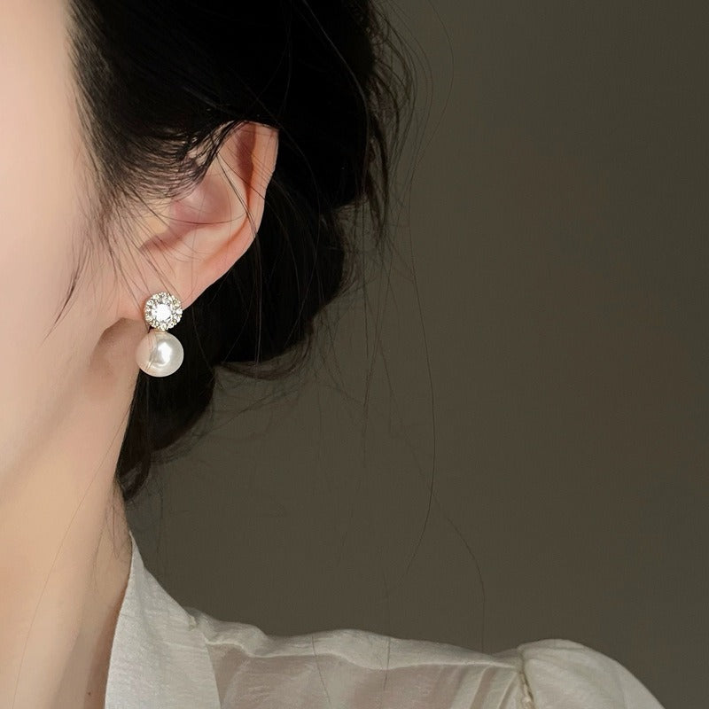 Classic Crystal Halo Pearl Drop Earrings