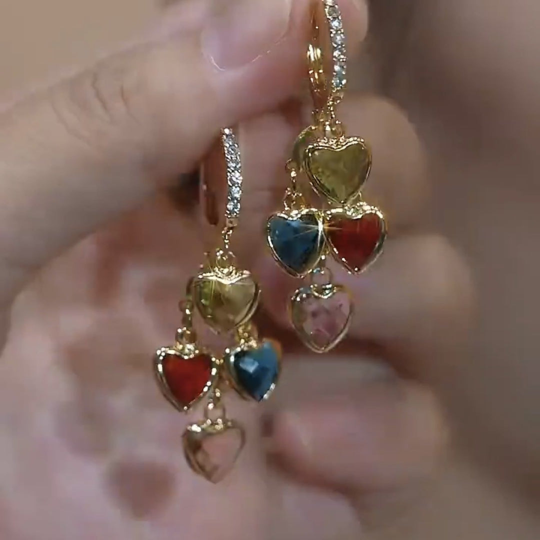 18K Gold Plated Multi-Color Heart Huggie Earrings