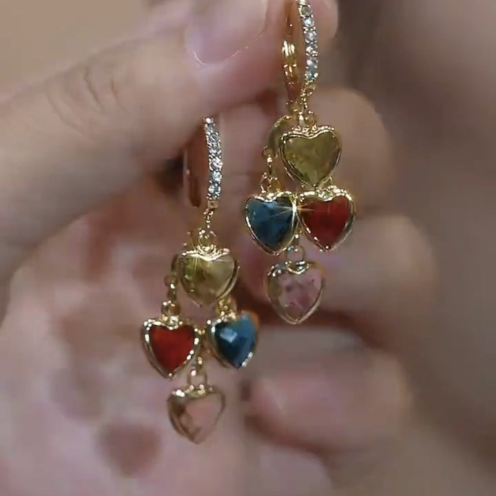 18K Gold Plated Multi-Color Heart Huggie Earrings
