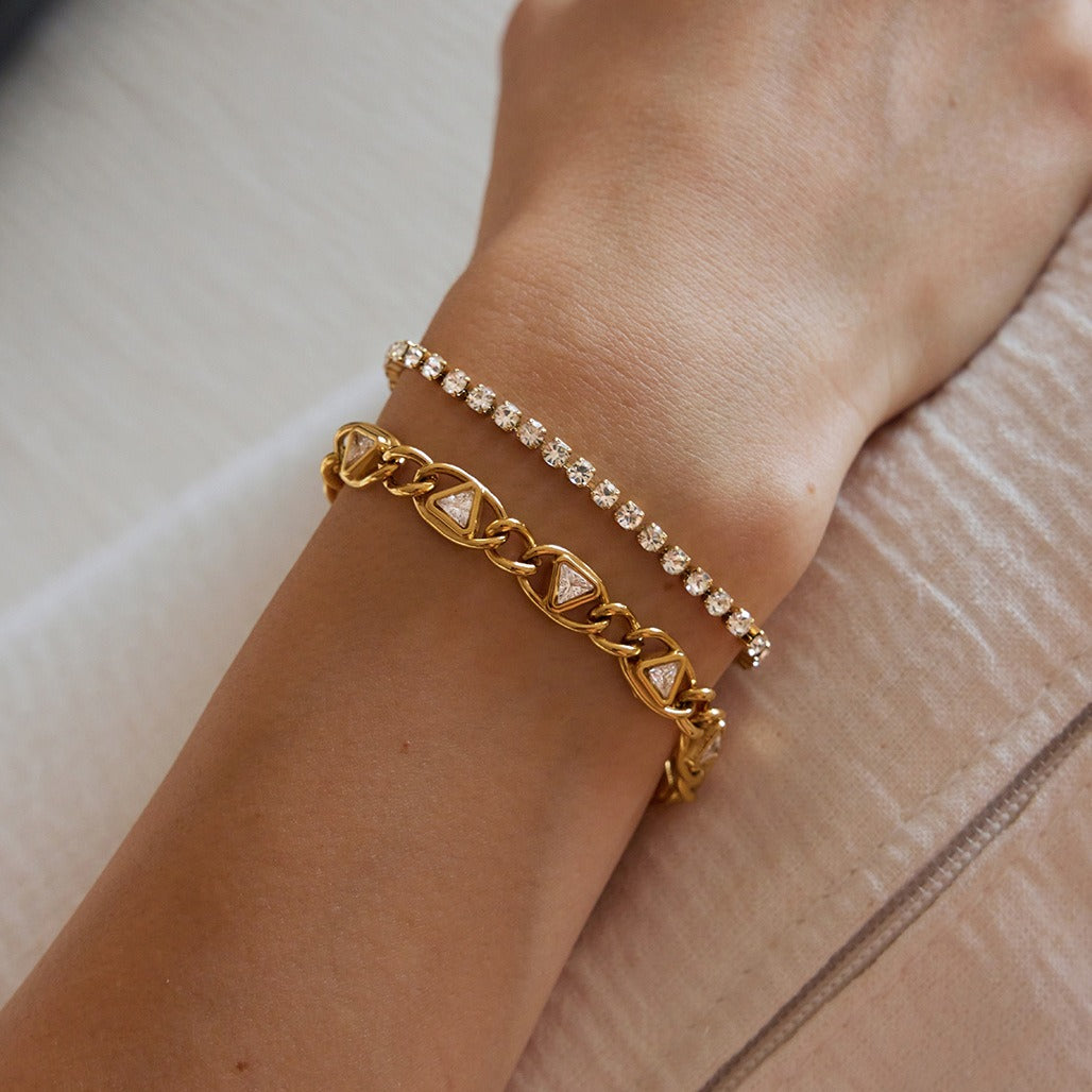 18K Gold Geometric Triangle & Classic Tennis Bracelet