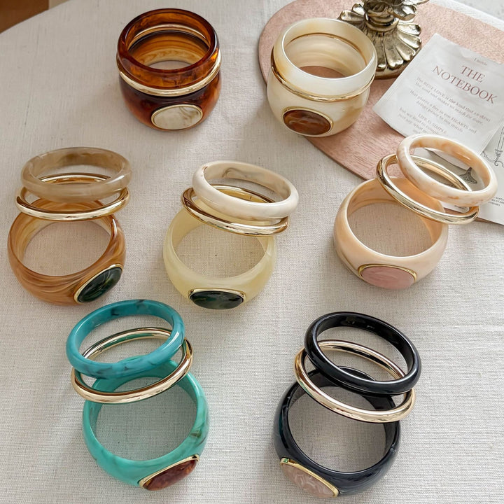 Vintage Gold Resin Gemstone 3-Piece Bangle Set