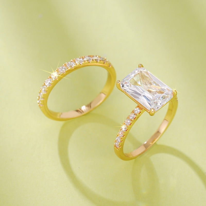 S925 Silver Geometric Square CZ Ring Set