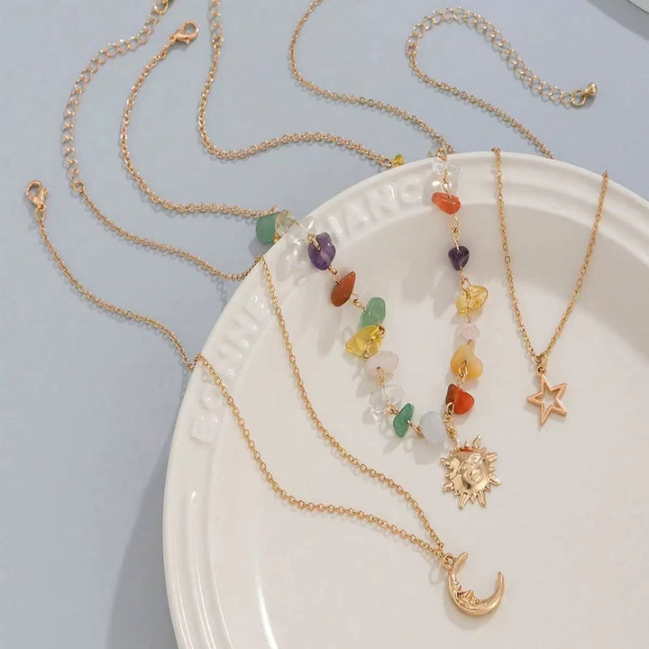 Vintage Celestial Sun Moon Star Beaded Necklace Set