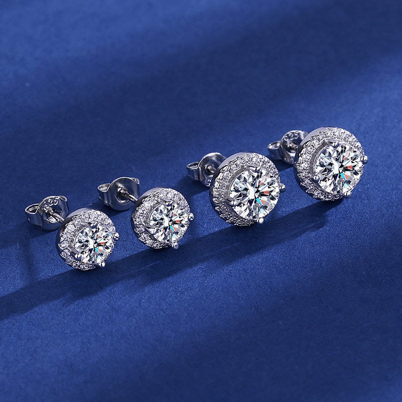 S925 Silver Moissanite Halo Stud Earrings