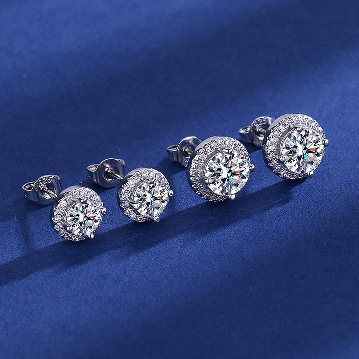 S925 Silver Moissanite Halo Stud Earrings