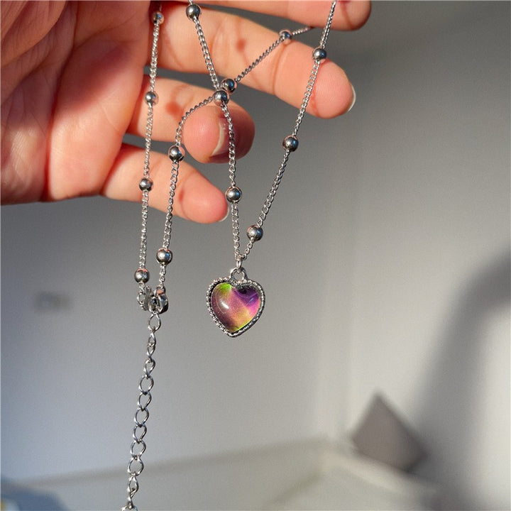 S925 Silver Color-Changing Heart Necklace Temperature Sensing Magic Pendant Bracelet