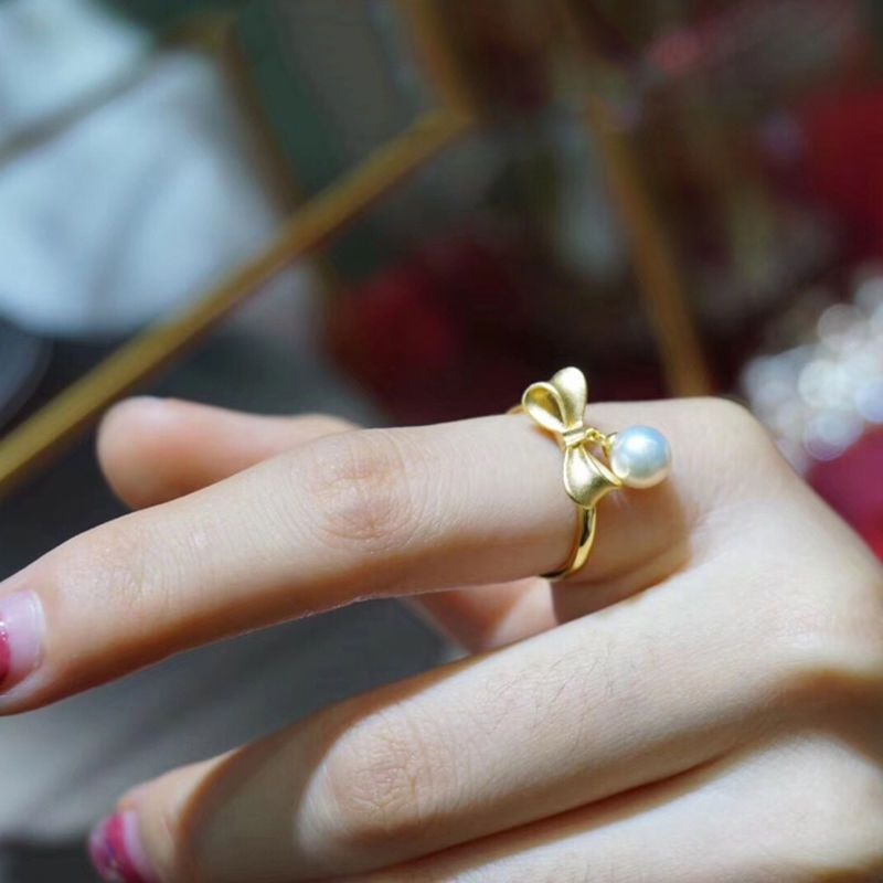 French Vintage Pearl Bow Open Ring