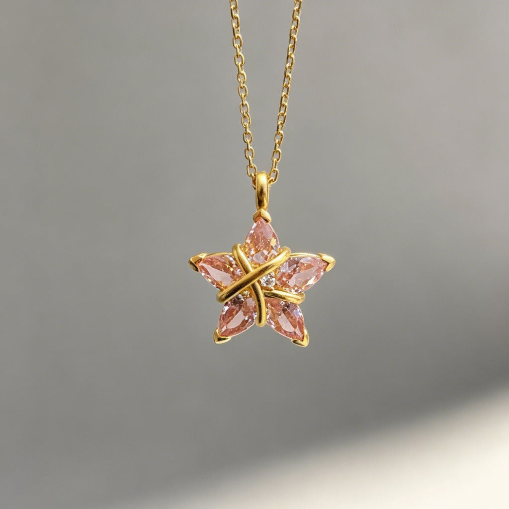 18K Gold & Silver French Vintage Five-Pointed Star Marquise Necklace