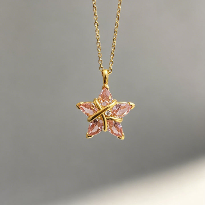 18K Gold & Silver French Vintage Five-Pointed Star Marquise Necklace